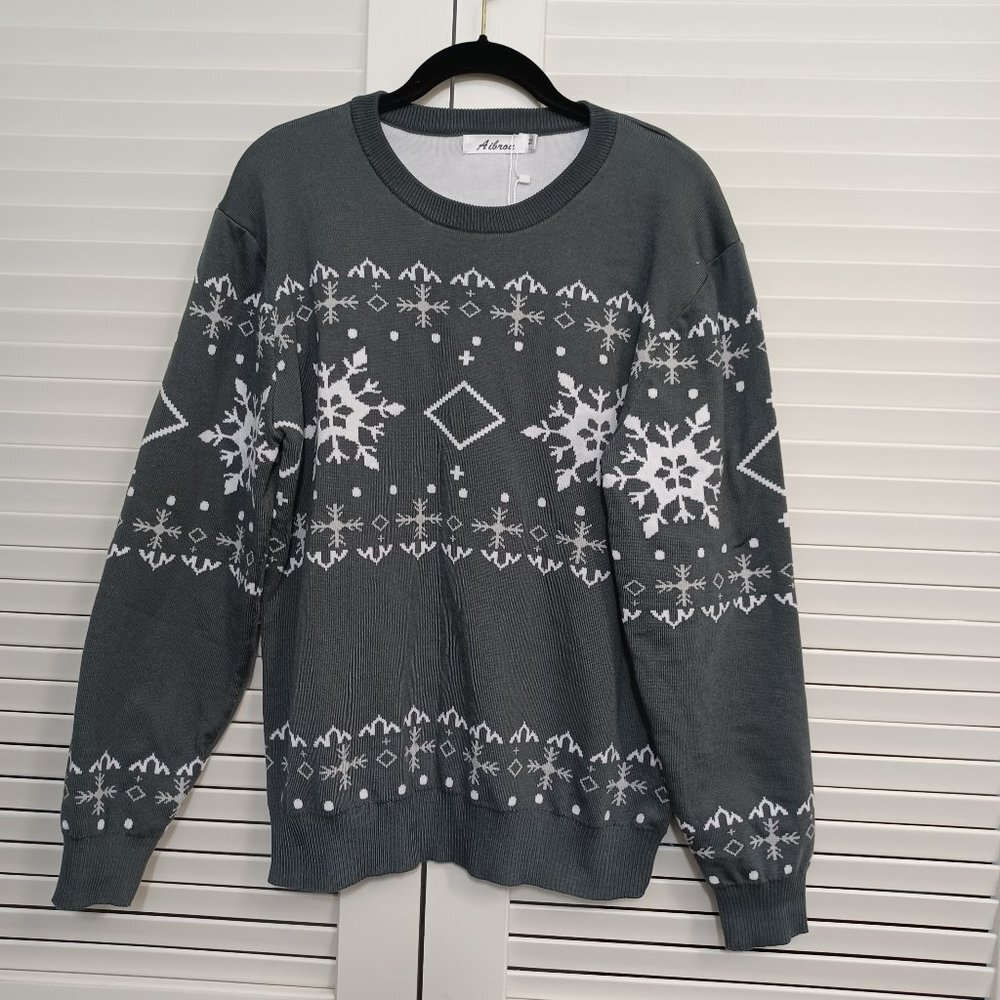 Aibrou‎ Snowflake Pullover Sweater NEW Gray White Medium
